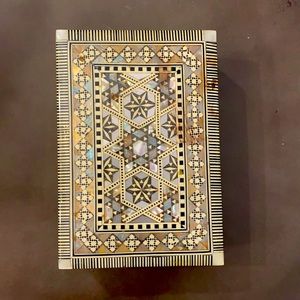 Museum Handmade Wooden Box with Mother of Pearl Inlay